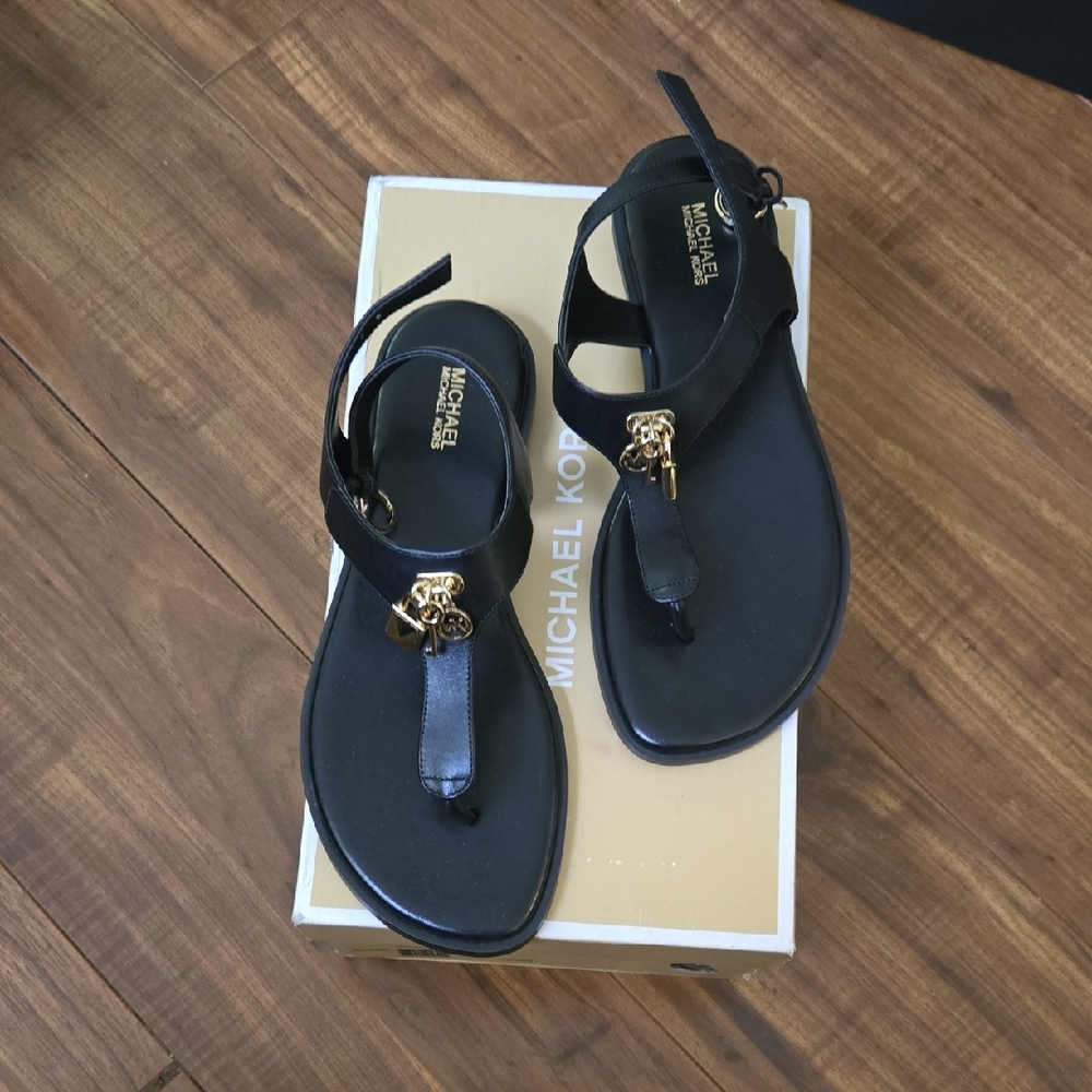 Michael Kors Black Sandals with Gold Accents